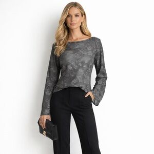 Sheer Floral Gray Women's Blouse NWT